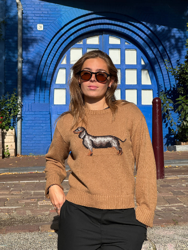 gebreide camel trui met tekkel 