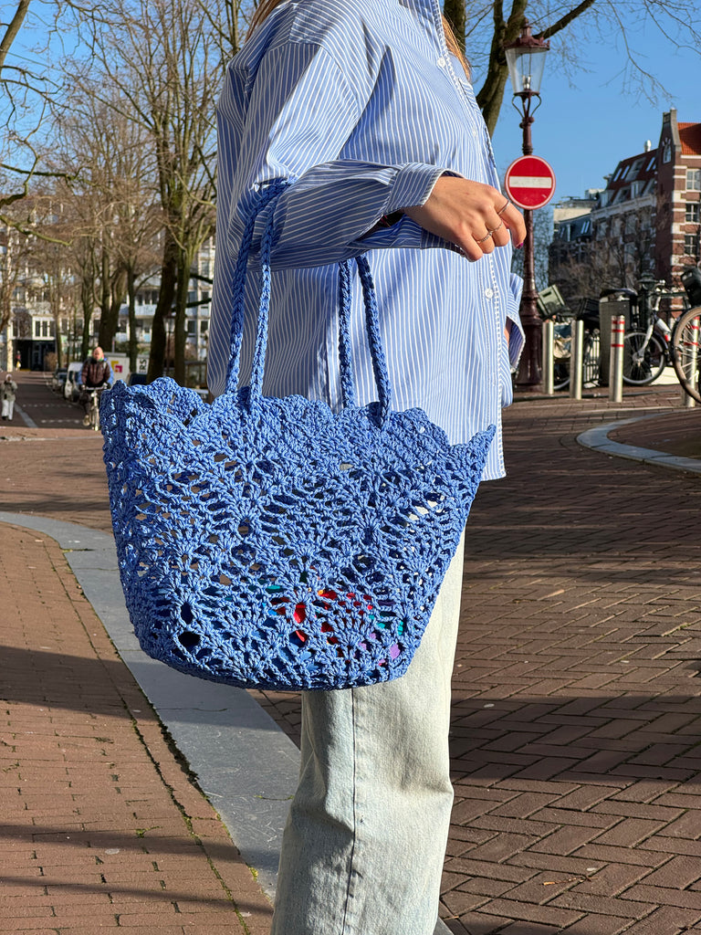 doorzichtige gehaakte tas blauw shopper