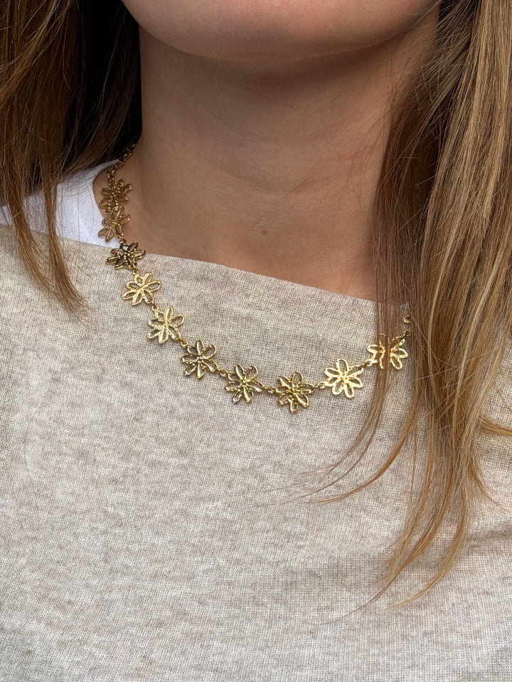 roestvrij staal ketting met bloemen. Ketting is verstelbaar.